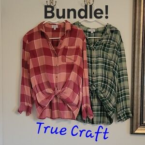 True Craft Bundle Original Green Plaid & Red Plaid Button Down Shirts. Sz: M